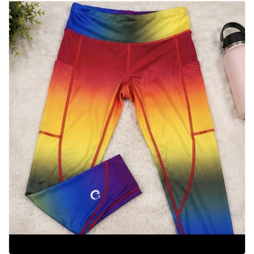 Womens Gradient Compression Leggings Large Rainbow Athletic Yoga Pants